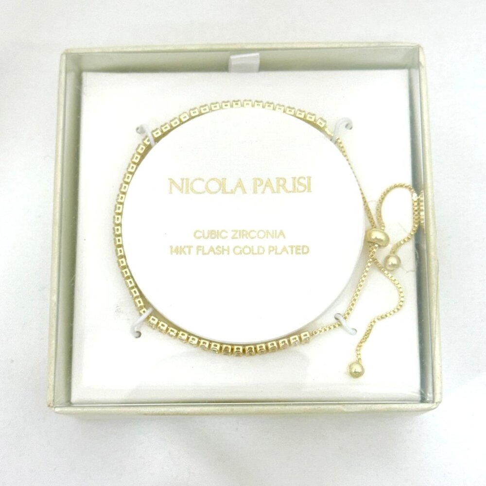 Nicola Parisi 14kt Plated Cubic Zirconia Tennis Style Slider Bracelet - NIB